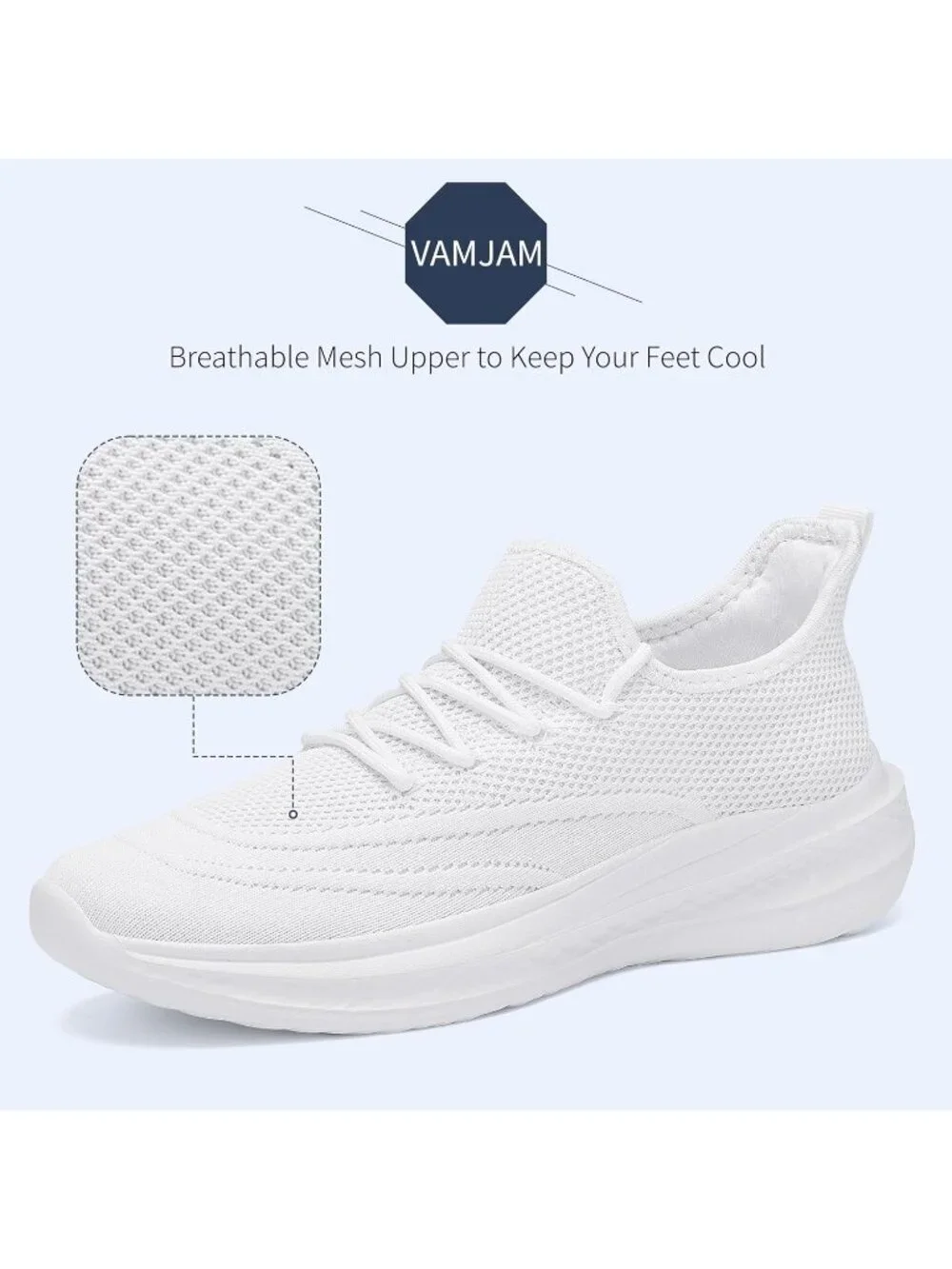 Men's White Running Shoes Slip On Walking Shoes Non Slip Lightweight Sneakers